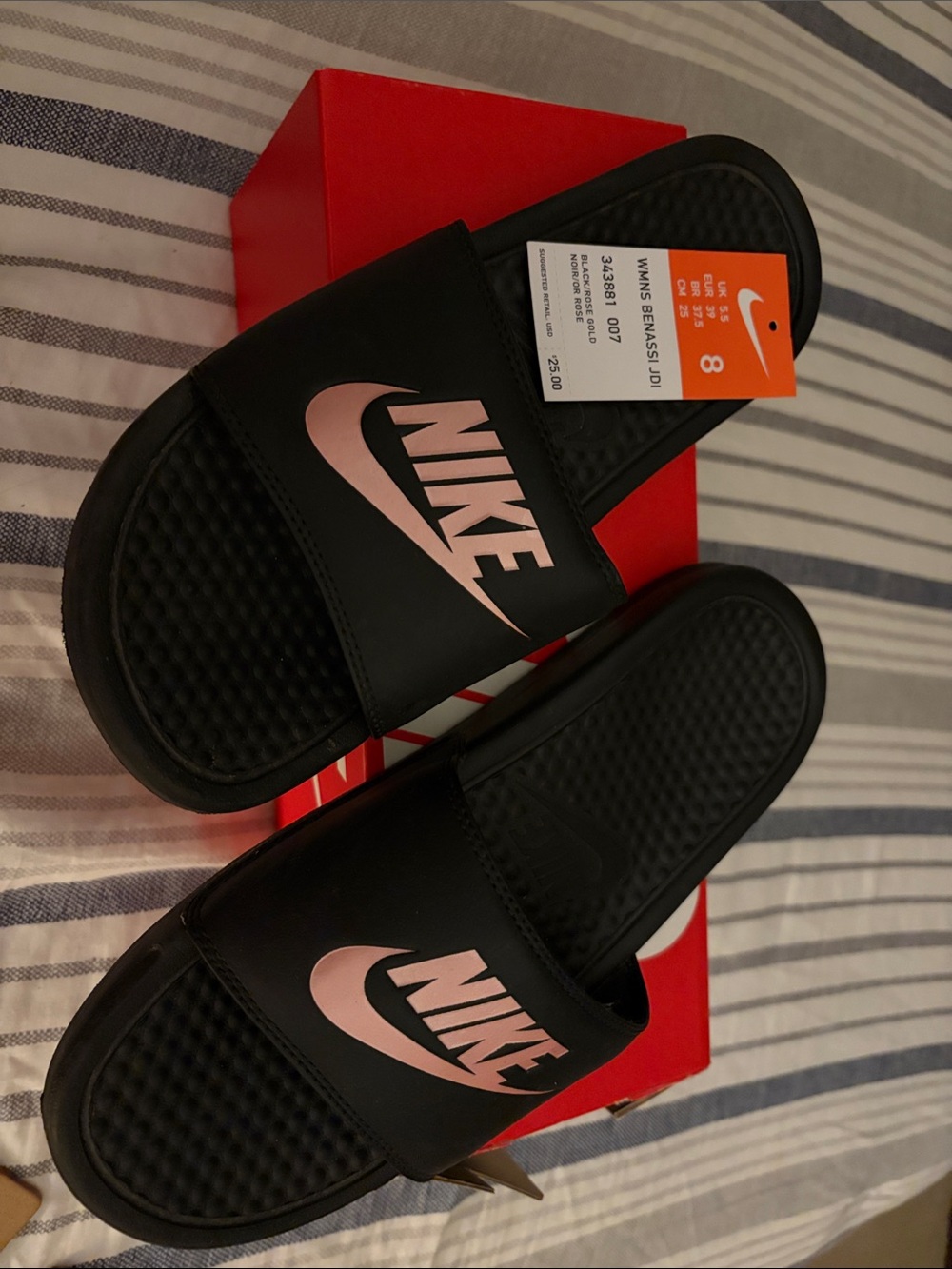 Nike Kids Black Slides with Pink Logo